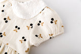 Baby Girls Cherry Print Doll Collar Design Neck Buttoned Puff-Sleeved Dress Onesies
