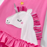 Summer Arrival Cartoon Unicorn Pattern Short Sleeves Dress for Stylish Girls