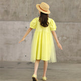 Hot Selling Summer Kids Girls French Style Solid Color Yellow Pure Cotton Short Sleeves Dress - MyKids-USA™