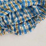 Autumn Arrival Baby Girls Long Sleeves Floral Plaid Ruffle Neck Onesies Dress