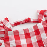 Baby Girls Plaid Print Lace Design Square Collar Sleeveless Dress With Bow Hat In Summer - MyKids-USA™