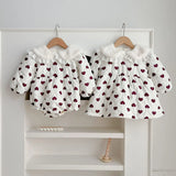 Red Heart Pattern Peter Pan Lace Collar Long Sleeve Fashion Princess Onesies&Dress - MyKids-USA™