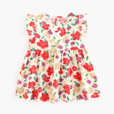 Summer New Design Baby Girls Oil Painting Style Floral Print Fly Sleeves Crew Neck Dress