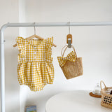 Baby Girl Sleeveless Grid Round Collar Onesies - MyKids-USA™