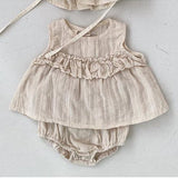 Summer Hot Selling Baby Girls Sleeveless Pleated Solid Color Top Vest Dress And Bloomers Clothing Set