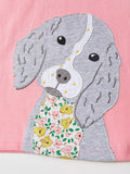 Cute Knit Round Neck Peppy Dog Cartoon Girls’ T-Shirt In European And American Style For Summer