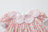 Baby Girl Short-Sleeved Floral Print Shell Shape Collar Pattern A Version Dress