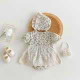 Summer Baby Girls Vintage Floral Short Sleeves Lace Mesh Princess Onesie Dress