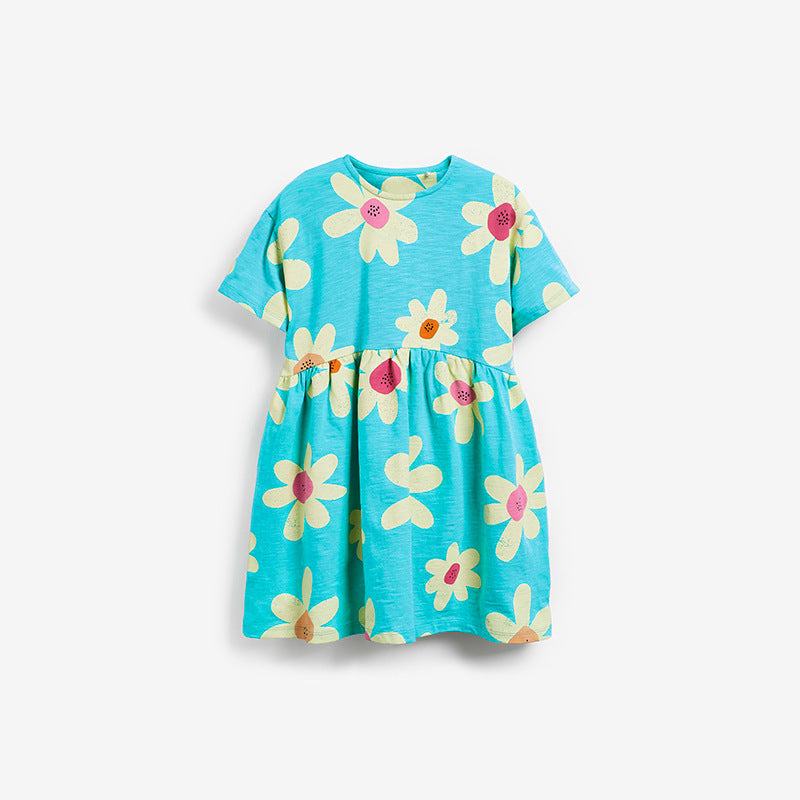 Baby Girl Floral Print Pattern Round Neck Cotton Dress - MyKids-USA™