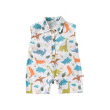 Summer Arrival Baby Unisex Sleeveless Cartoon Dinosaurs Pattern Single Breasted Rompers