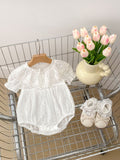 Summer Baby Girls Flowers Embroidery Pattern Lace Collar Short Sleeves Onesies/Dress - MyKids-USA™