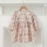 New Design Autumn Floral Print Baby Kids Crew Neck Patchwork Onesies And Dress – Princess Sister Matching Set