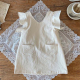 Baby Girl Solid V-Collars Combo Pockets Design Dress - MyKids-USA™