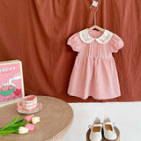 Summer Girls Flowers Embroidery Collar Plaid Onesies And Girls’ Dress – Princess Sister Matching Set
