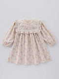 Spring and Autumn Floral Print Long-sleeved Dress with Lace Collar for Stylish Girls