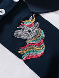 Summer Unicorn Logo Short-sleeved Striped Dress with Crew Neck for Stylish Girls - MyKids-USA™