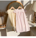 Summer Baby Kids Girls French Short Sleeves Floral Pattern Embroidered Dress