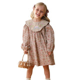 Design Autumn Girls Vintage Floral Long Sleeves Dress with Embroidery Collar - MyKids-USA™
