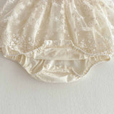 Summer Arrival Baby Girls Cute Apricot Sleeveless Flowers Pattern Tulle Patchwork Onesies