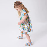 Summer Girls Short Sleeves Flowers Print Peter Pan Collar Dress