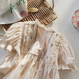 Summer Arrival Baby Kids Girls Cute Short Sleeves Flowers Pattern Embroidered Dress