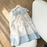 Summer Arrival Puppy Cartoon Pattern Printed Sleeveless Dress for Stylish Girls