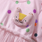 Summer Arrival Polka Dots Pattern Short Sleeves Tulle Patchwork Dress for Stylish Girls