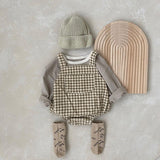 Baby Solid Color & Plaid Pattern Corduroy Fabric Strap Bodysuit - MyKids-USA™
