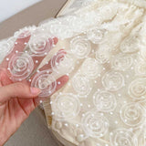 Summer Baby Girls Solid Color Rose Embroidery Lace Mesh Sleeveless Princess Onesie Dress