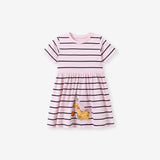 Summer Striped Dress for Girls, European and American Cute Animals Cartoon Pattern Dress