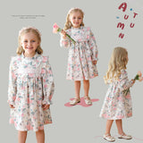 Arrival Autumn Girls Ruffle Neck Long Sleeves Floral Dress