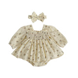 Double-Layered Mesh Floral Onesie: Princess-Inspired Crawling Dress For Baby Girls