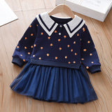 Baby Girl Fruit Pattern College Style Lapel Design Mesh Patchwork Dress - MyKids-USA™