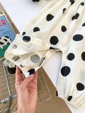 Spring Baby And Kids Girls Polka Dots Romper And Black Leather Shoes Clothing Set - MyKids-USA™