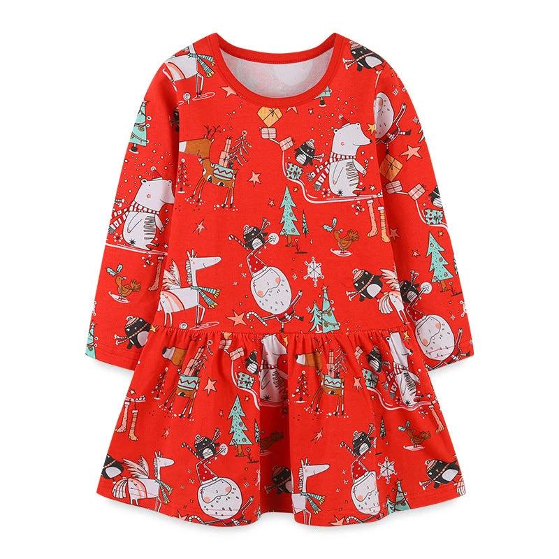 Baby Girl Cartoon Print Pattern Christmas Loose Long Dress - MyKids-USA™