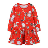 Baby Girl Cartoon Print Pattern Christmas Loose Long Dress - MyKids-USA™