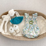 New Design Summer Girls Oil Floral Print Sleeveless Strap Onesies And Dress – Princess Sister Matching Set - MyKids-USA™