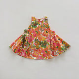 Summer Arrival Colorful Flowers Pattern Crew Neck Sleeveless Dress for Stylish Girls