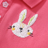 Summer Arrival Cute Rabbits Pattern Short Sleeves Polo Dress for Stylish Girls