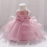 Baby Girl Sequins Patched Design Sleeveless Tutu Style Baptism Birthday Dress