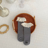 Spring Style Girls’ Versatile Solid Color Lace Trim Mid-calf Socks