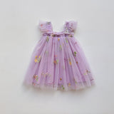 Summer Baby Kids Girls Sleeveless Floral Embroidered Mesh Design Off Shoulder Strap Dress - MyKids-USA™