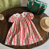 Summer Baby Kids Girls Short Sleeves Embroidered Collar Cartoon Rabbits Pattern Dress
