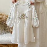 Design Autumn Girls Floral and Vines Pattern Ruffle Neck Long Puff Sleeves Dress - MyKids-USA™