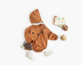 Baby 1pcs Cartoon Print Pattern Long Sleeved Cotton Triangle Onesies With Hat - MyKids-USA™