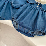 Spring Baby Girls Blue Denim Long-sleeved Onesies or Dress