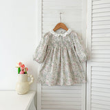 Arrival Autumn Baby Kids Girls Long Sleeves Light Green Floral French Collar Onesies and Dress – Princess Sister Matching Set - MyKids-USA™