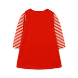 Girls’ European-American Style Christmas Tree Cartoon Pattern Striped Sleeves Dress