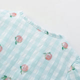 Summer Arrival Fruits Pattern Fly Sleeves Single Breasted Plaid Dress for Stylish Girls