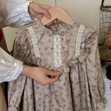 Spring and Autumn Ruffle Edged Neck French Style Floral Sweet Children’s Doll Dress - MyKids-USA™